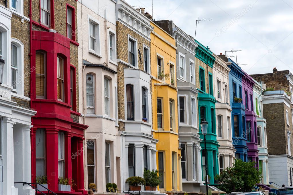 Colorful detached houses seen in Notting Hill, London