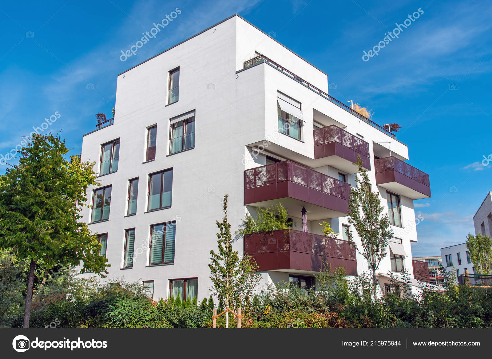 White Modern Apartment House Metal Balconies Seen Berlin Germany Stock Photo Image By C Elxeneize 215975944