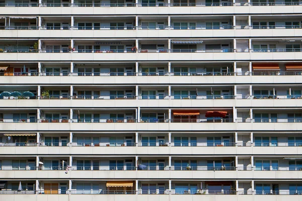Facade of a subsidized housing building seen in Berlin, Germany