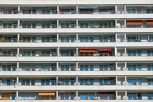 Facade of a prefabricated public housing building seen in Berlin, Germany