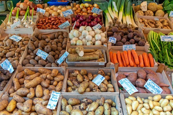 Различные Виды Картофеля Других Овощей Продажи Рынке — стоковое фото