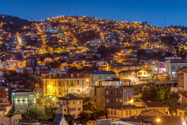 Vue Sur Une Des Collines Valparaiso Chili Nuit — Photo