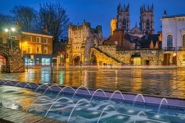 Bootham Bar Famoso York Minster Notte — Foto Stock