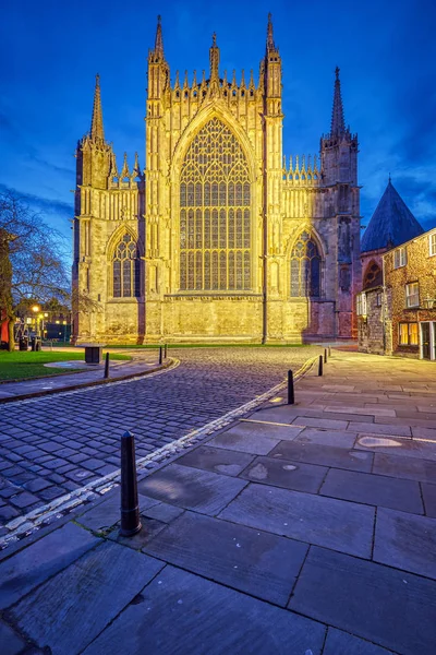 Retro Del York Minster Alcune Case Graticcio Crepuscolo — Foto Stock