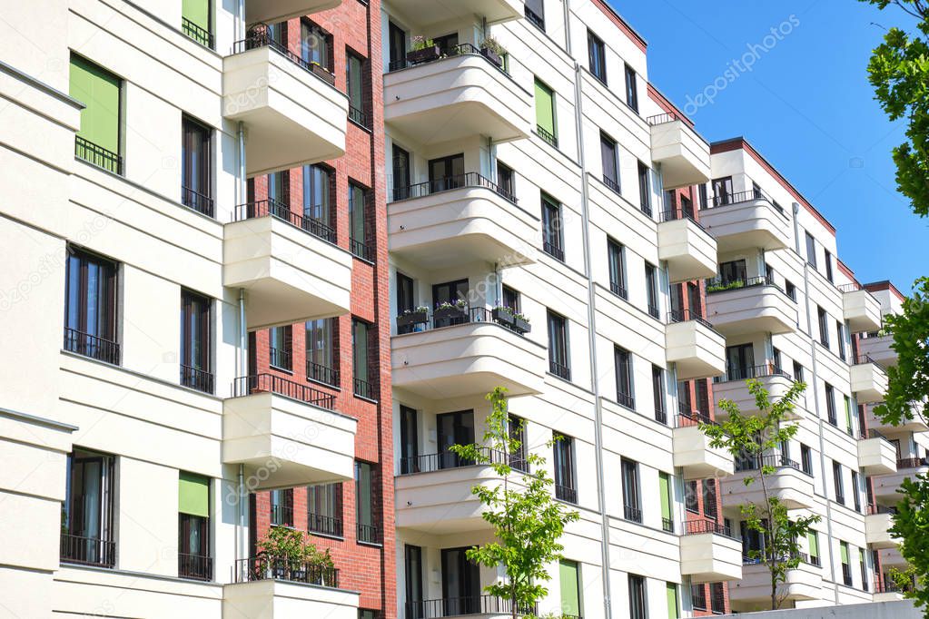 New white block of flats seen in Berlin, Germany