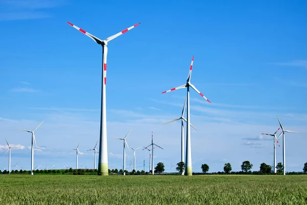 Turbinas Eólicas Uma Área Agrícola Vista Alemanha — Fotografia de Stock
