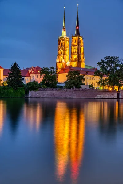 Catedral São João Batista Wroclaw Polônia Noite — Fotografia de Stock