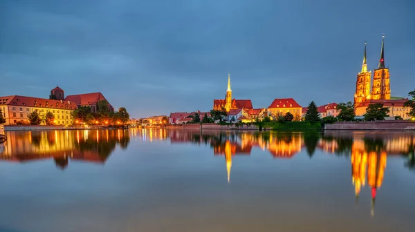 Панорама Соборного Острова Собором Святого Иоанна Вроцлаве Польша Ночью — стоковое фото