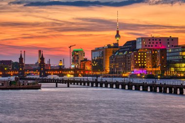 Beautiful sunset at the river Spree in Berlin, Germany clipart
