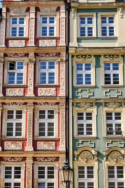 Détail Une Façade Maison Colorée Vue Sur Place Principale Wroclaw — Photo