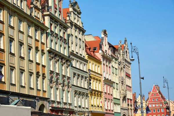 Prachtige Multi Gekleurde Huizen Aan Het Marktplein Wroclaw Polen — Stockfoto