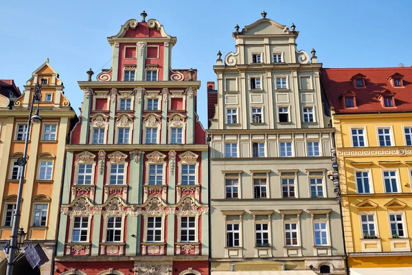 Mooie Multi Gekleurde Huizen Aan Het Marktplein Wroclaw Polen — Stockfoto