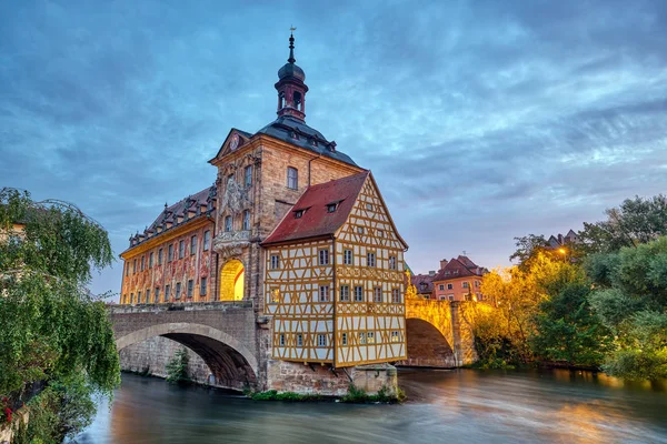 Famoso Municipio Vecchio Bamberga Baviera Germania All Alba — Foto Stock