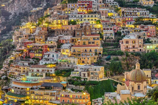 Casas Positano Itália Entardecer — Fotografia de Stock