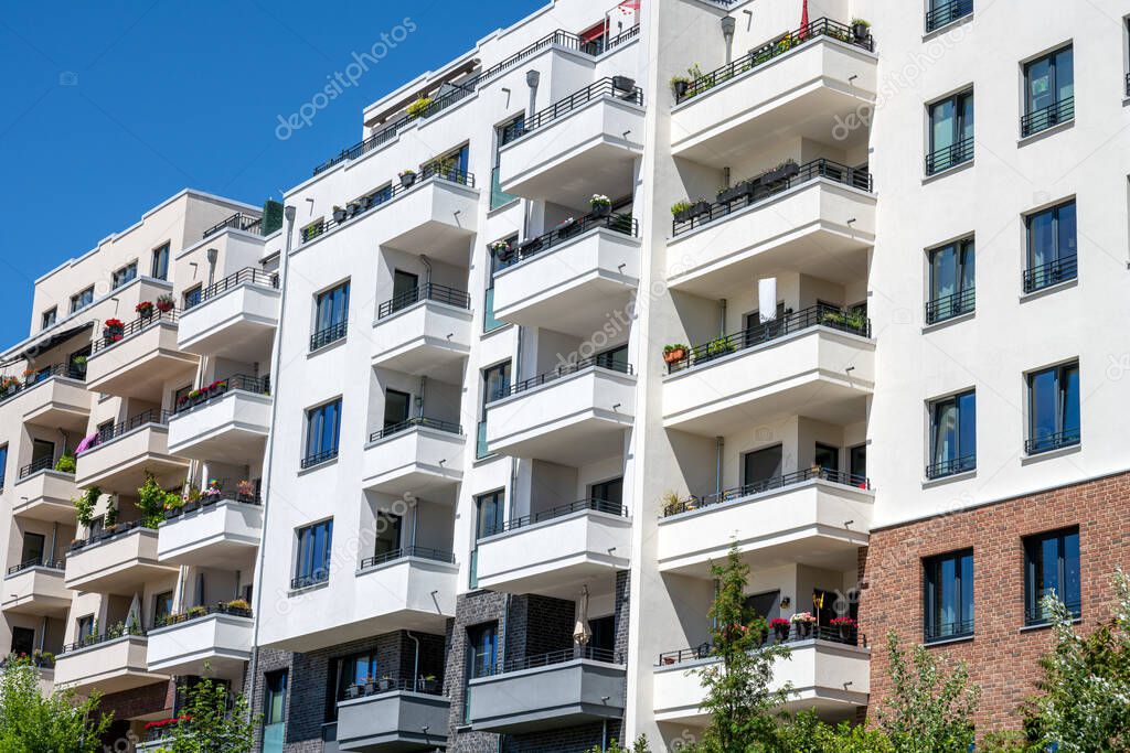 Modern apartment buildings seen in Berlin, Germany
