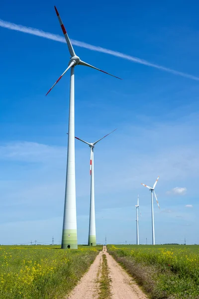 Modern Wind Energy Generators Country Road Seen Germany — Stock Photo, Image