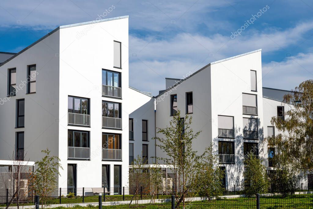Modern townhouses seen in Berlin, Germany