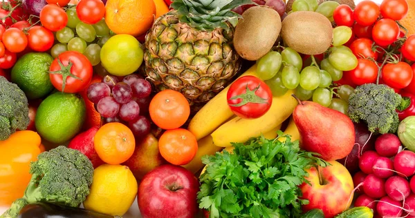 Sammlung Von Leuchtend Frischem Obst Und Gemüse Ansicht Von Oben — Stockfoto