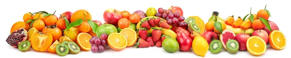 Panoramisch Breed Collage Van Vers Fruit Voor Skinali Geïsoleerd Witte — Stockfoto