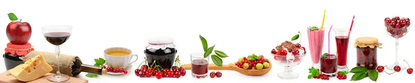 Panoramische Breite Collage Für Skinali Obst Getränke Gesunde Ernährung Isoliert — Stockfoto