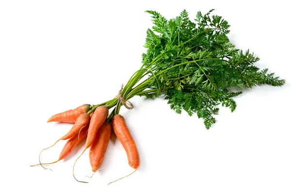 Bunch Fresh Carrots Isolated White Top View Vegetables Garden — Stock Photo, Image