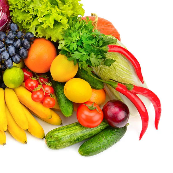 Große Sammlung Von Frischem Obst Und Gemüse Isoliert Auf Weiß — Stockfoto