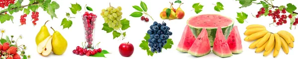 Panoramic Wide Picture Healthy Useful Berries Fruits Isolated White Background — Stock Photo, Image