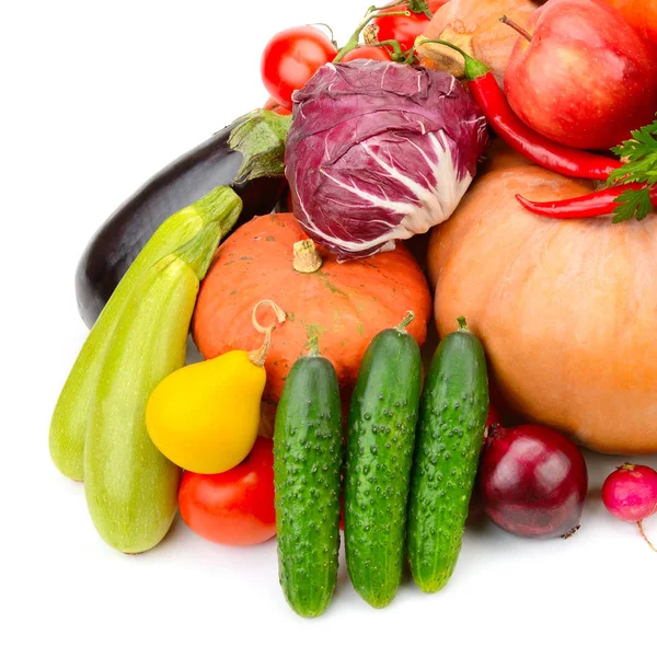 Samling Användbara Grönsaker Och Frukter Isolerad Vit — Stockfoto