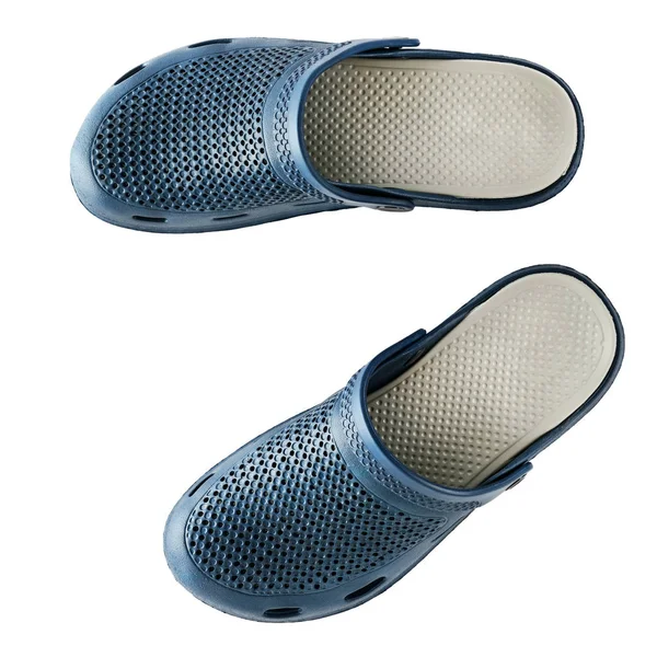 Pantofole Blu Gomma Isolate Sfondo Bianco Vista Dall Alto — Foto Stock