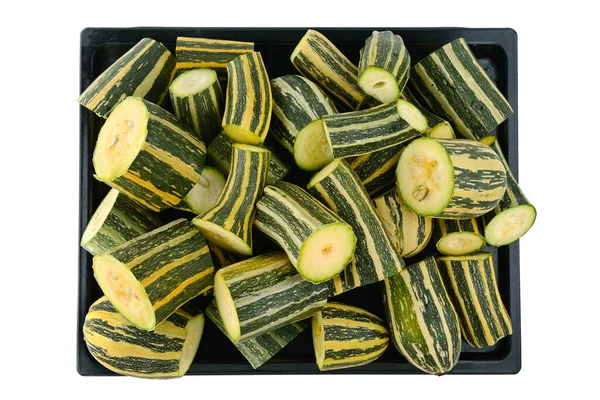 Cut Zucchini Tray Isolated White Vegetable Background Top View — Stock Photo, Image