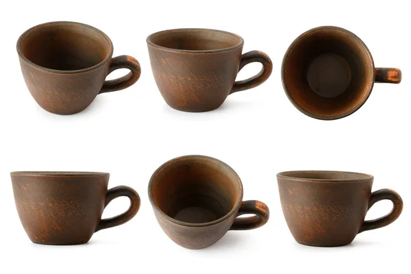 Set Ceramic Cups Different Camera Angles Isolated White Background Clipping — Stock Photo, Image