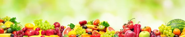 Coleção Panorâmica Frutas Legumes Frescos Para Skinali Fundo Verde Desfocado — Fotografia de Stock