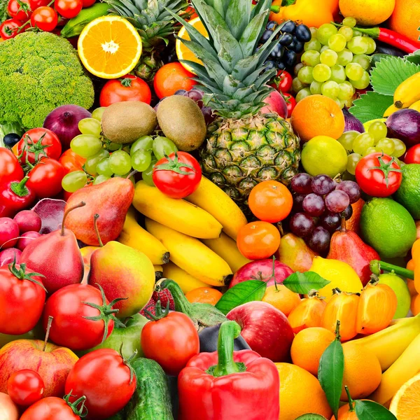 Large Collection Fruits Vegetables Healthy Foods Top View — Stock Photo, Image