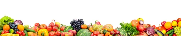 Colección Panorámica Frutas Verduras Frescas Aisladas Sobre Fondo Blanco Espacio — Foto de Stock