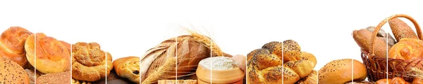 Panoramic Collection Bread Products Wide Photo Free Space Text — Stock Photo, Image