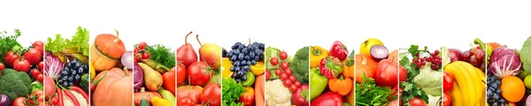 Panoramatický Sběr Čerstvé Ovoce Zelenina Izolované Bílém Široká Foto Volným — Stock fotografie