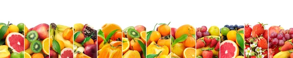 Panoramic Collection Fresh Fruits Isolated White Wide Photo Free Space — Stock Photo, Image