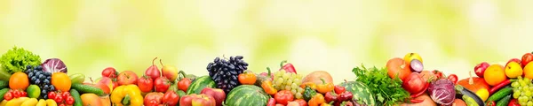 Colección Panorámica Frutas Verduras Frescas Sobre Fondo Amarillo Espacio Libre — Foto de Stock