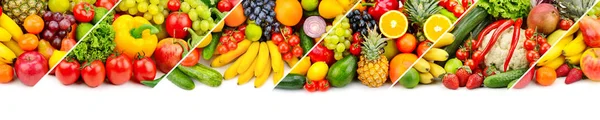 Panoramisch Collage Van Verse Groenten Fruit Geïsoleerd Een Witte Achtergrond — Stockfoto