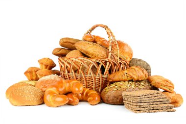 Beyaz arka plan üzerinde izole ekmek ürün koleksiyonu