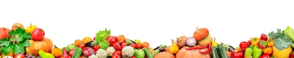 Szeroki Kolaż Świeżych Owoców Warzyw Dla Układu Białym Tle Ilość — Zdjęcie stockowe