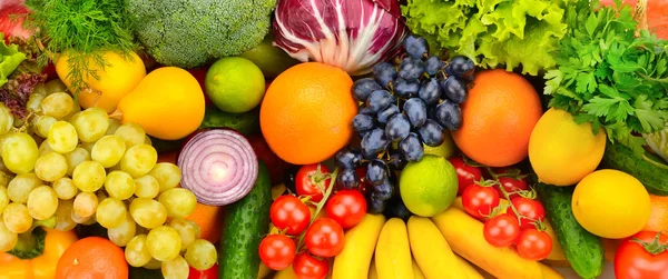 Grote verzameling van groenten en fruit geïsoleerd op witte backgr — Stockfoto