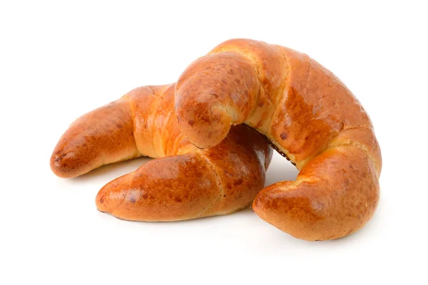 Zwei frische Croissants isoliert auf weißem Hintergrund. — Stockfoto