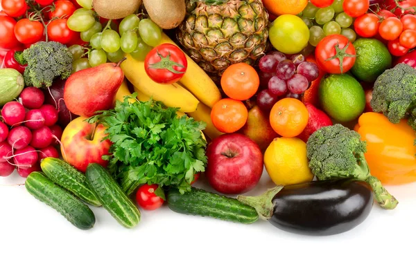 Sammlung von hellem frischem Obst und Gemüse isoliert auf einem W — Stockfoto