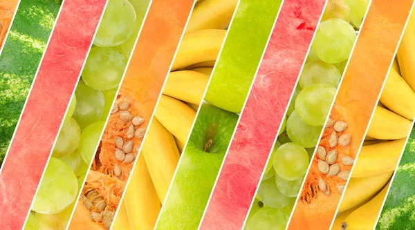 Brett collage av olika frukter och grönsaker. — Stockfoto