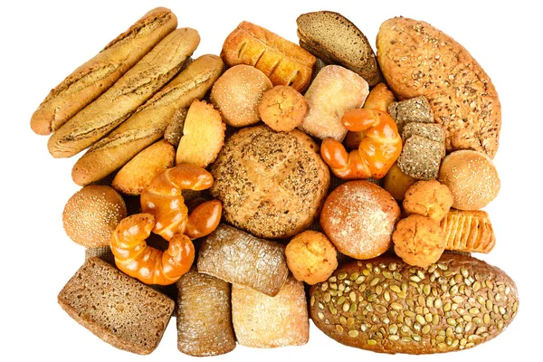 Zbieranie chleba zbożowego i pieczenia na białym tle — Zdjęcie stockowe