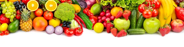 Панорамна колекція свіжих фруктів та овочів для ізоляції шкіри — стокове фото