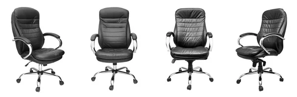 Surtido de sillas de oficina de cuero negro aisladas en blanco —  Fotos de Stock