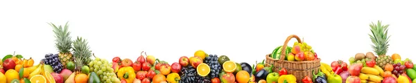 Foto panorâmica ampla com variedade de frutas e legumes frescos — Fotografia de Stock