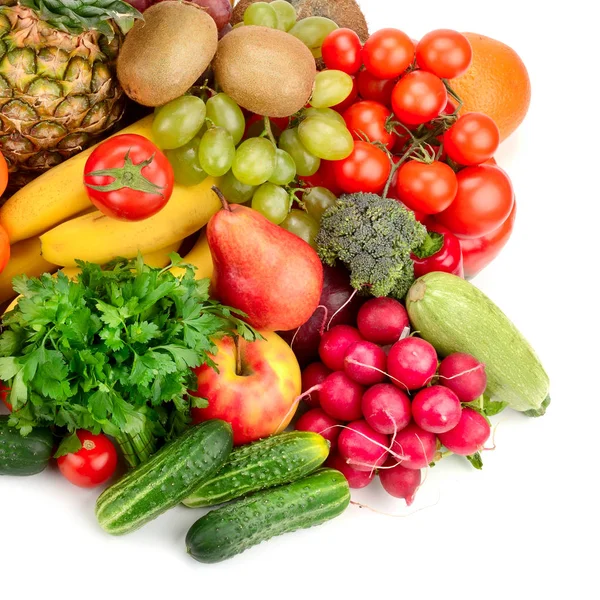 Parlak taze meyve ve sebzeler üzerinde w izole topluluğu — Stok fotoğraf
